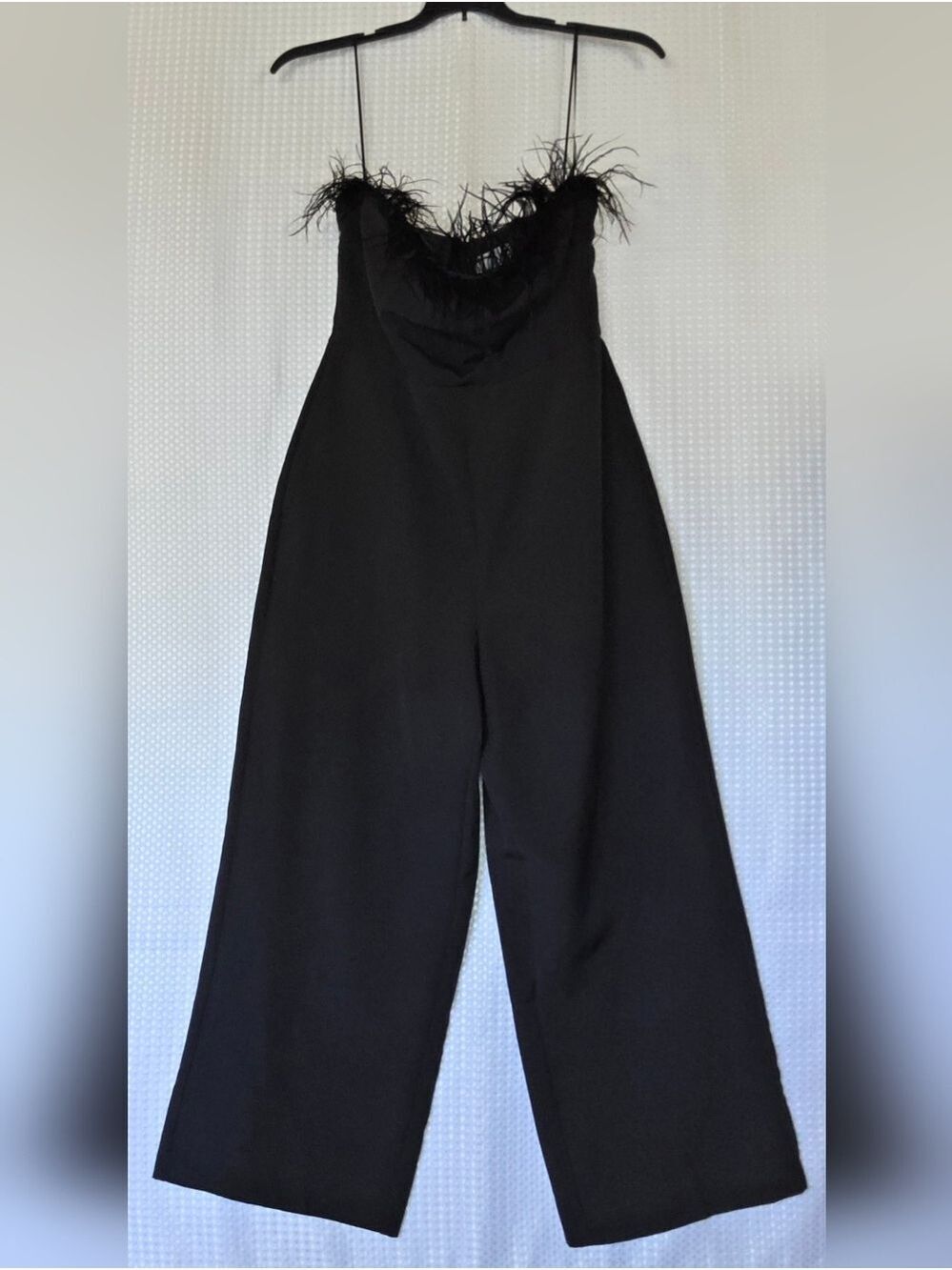 Sam Edelman Feather Trim Wide Leg Jumpsuit Black Cocktail Gala 10 - Picture 8 of 11